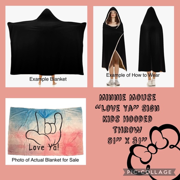 Minnie Mouse Hand ASL I Love You Sign Kids Hooded Fleece Throw Blanket 51”x31” - Picture 1 of 9